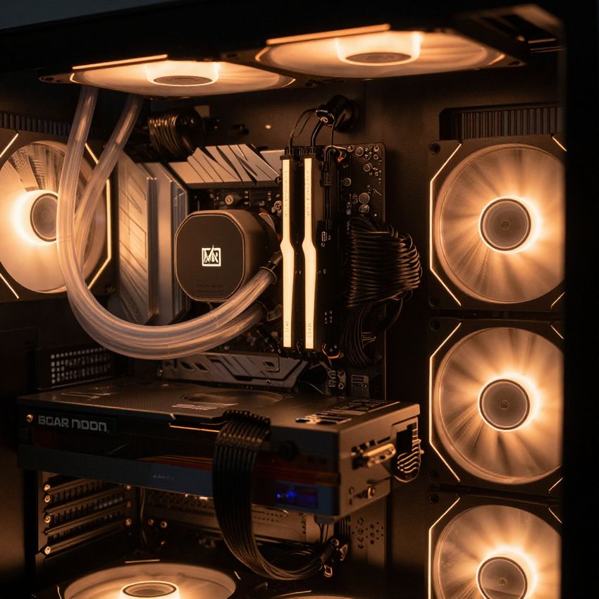 Pro esports gaming station with a curved monitor and mechanical keyboard